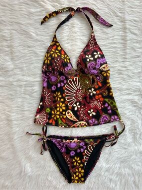 Victoria's Secret Floral Paisley Tankini Set  - Purple, Yellow & Red S